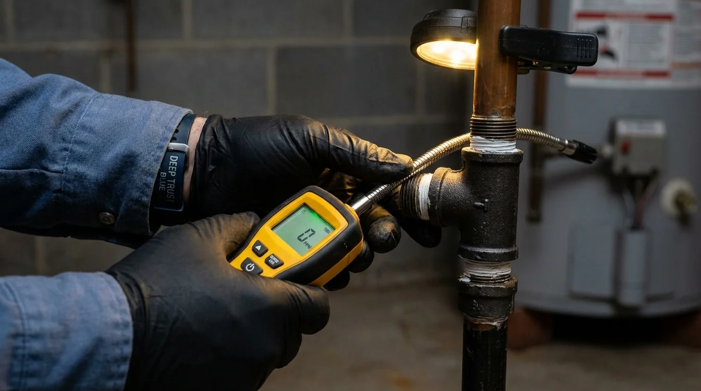 Gas leak detection with electronic sniffer by Johns Plumbing LLC in Xenia