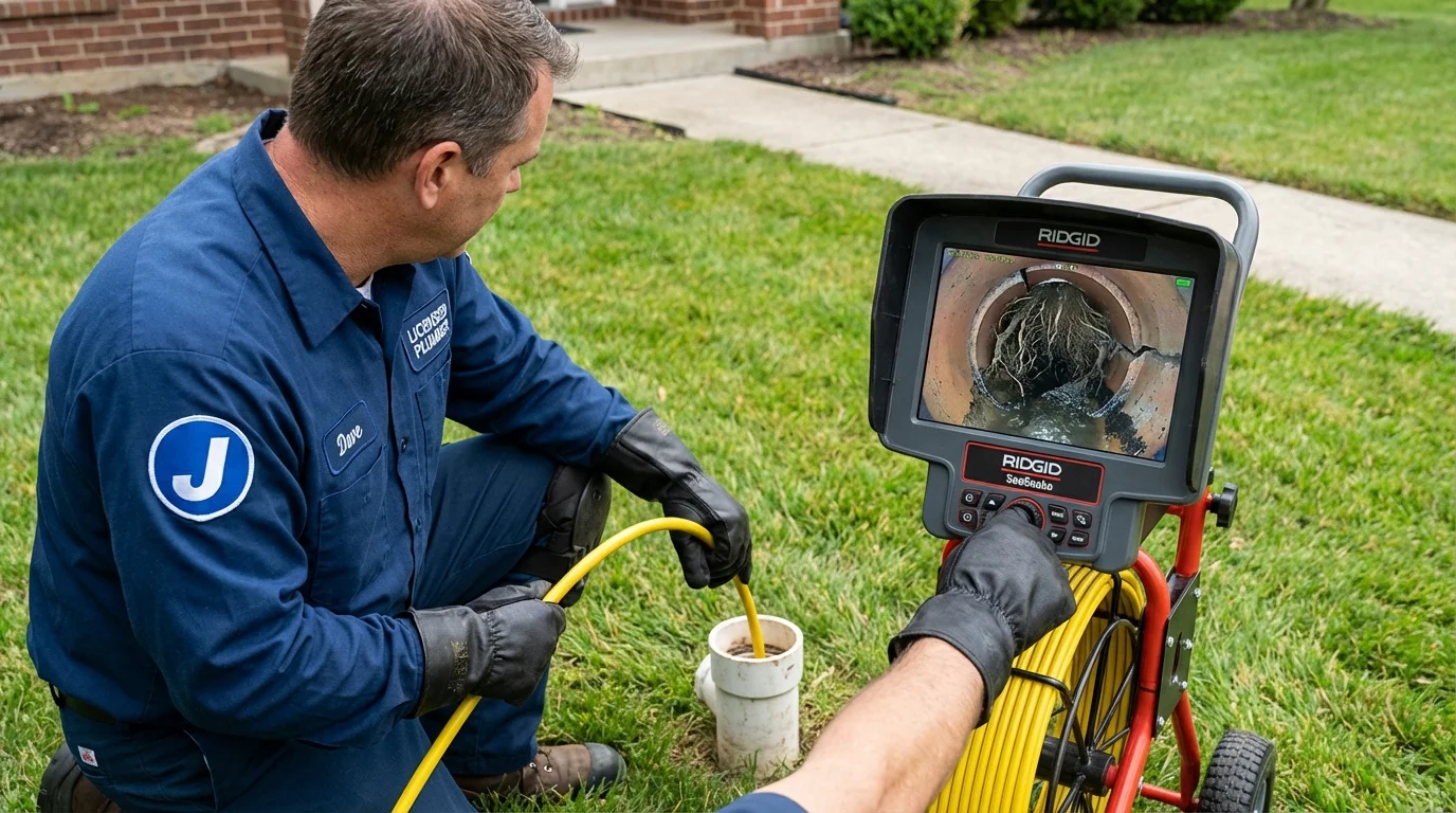 Sewer camera inspection being performed by Johns Plumbing LLC in Xenia