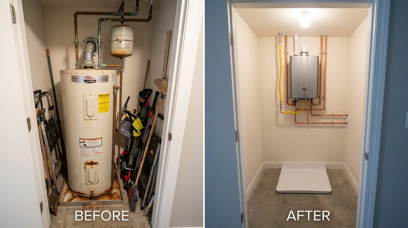 Tank water heater versus wall-mounted tankless unit comparison for Xenia, OH homeowners
