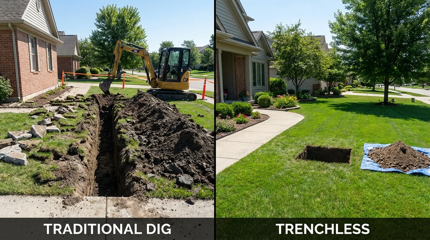 Trenchless sewer repair with minimal yard damage versus traditional excavation in Xenia, OH